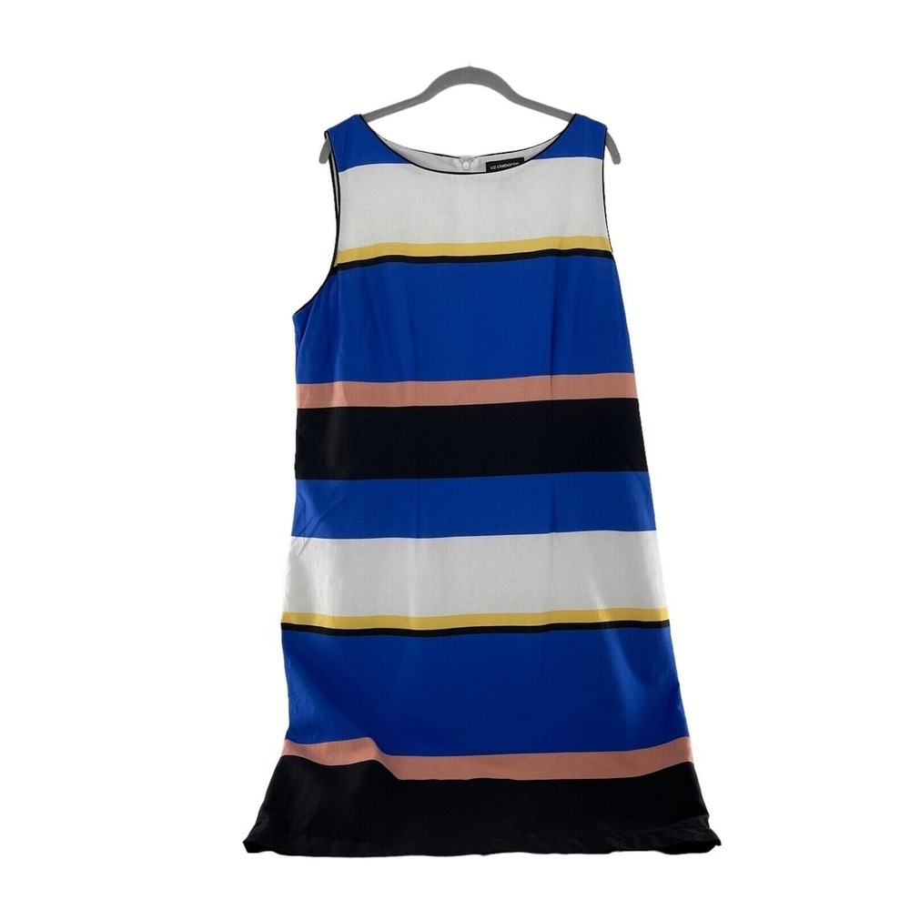 Liz Claiborne Career Striped Sleeveless‎ Dress Blue/White/Black Size 16 Linen